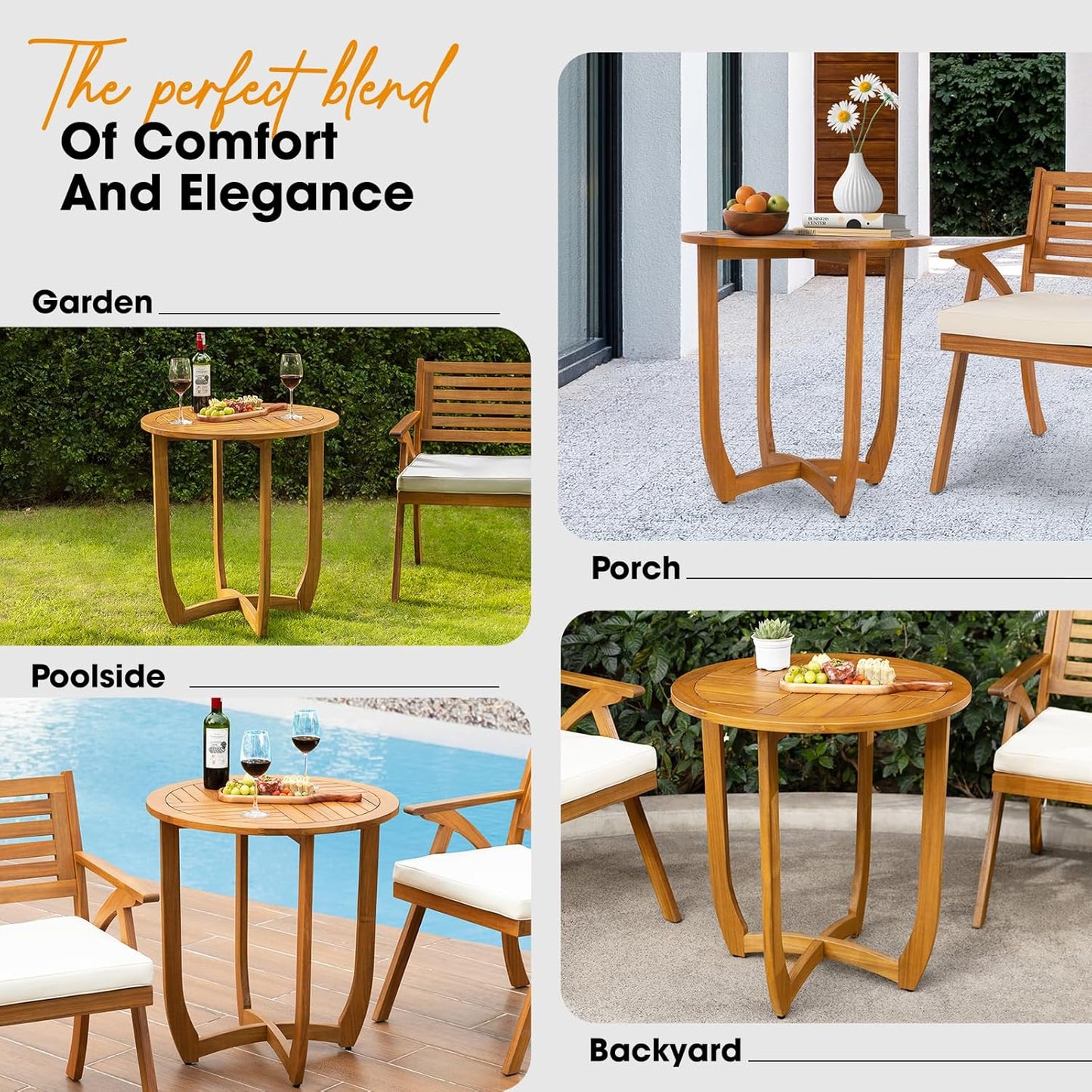 IDZO Outdoor Bistro Dining Table Heavy Duty 270lbs Capacity, FSC Acacia Wood, Elegant & Minimalist Design for Garden, Backyard, Porch, Patio