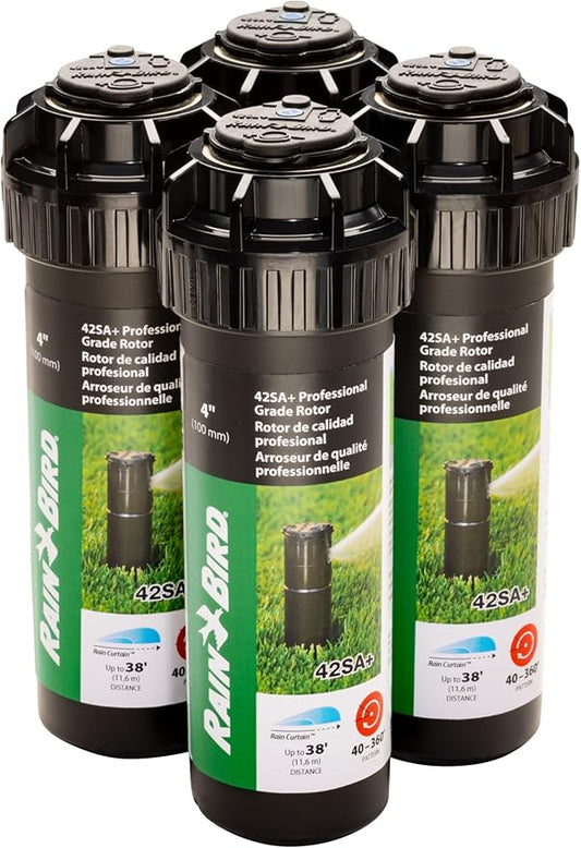 Rain Bird 42SA+/4PK Simple Adjust Gear Drive Rotor, Adjustable 40° - 360° Pattern, 26' - 38' Spray Distance, 4-Pack