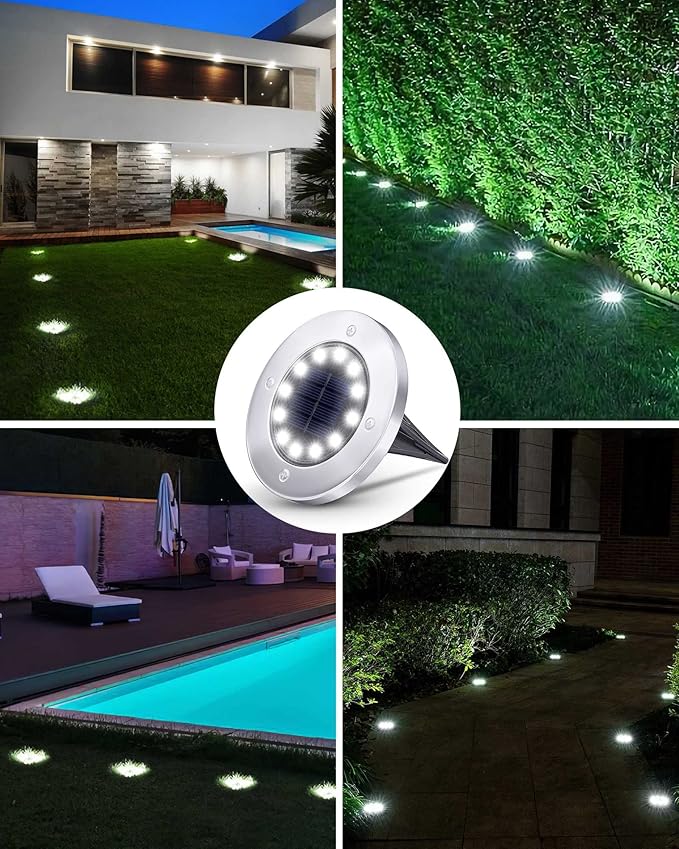 Biling Solar Ground Lights Outdoor 8 Packs, Bright 12 LEDs Solar Lights Outdoor Waterproof, Flat Landscape Lights Solar Powered for Yard Walkway Garden Driveway (White)