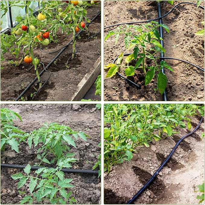 1/2 Inch Irrigation Tubing 25ft, Drip Irrigation System for Garden, (0.52″ ID X .0.60″ OD) Black Dripline, Drip Irrigation Tubing w/One of 1/2” Coupling, Elbow, Tee and End Cap.