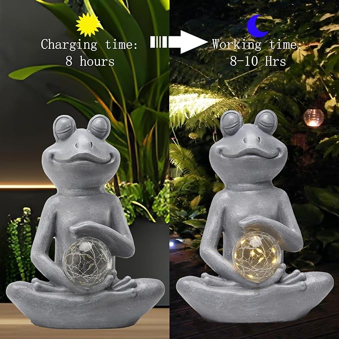 halpssfm Solar Meditating Yoga Frog Statue - Housewarming Gifts for Women/Mom - Zen Garden Figurines for Lawn, Patio, Yard, Porch Decor - Gift Ideas