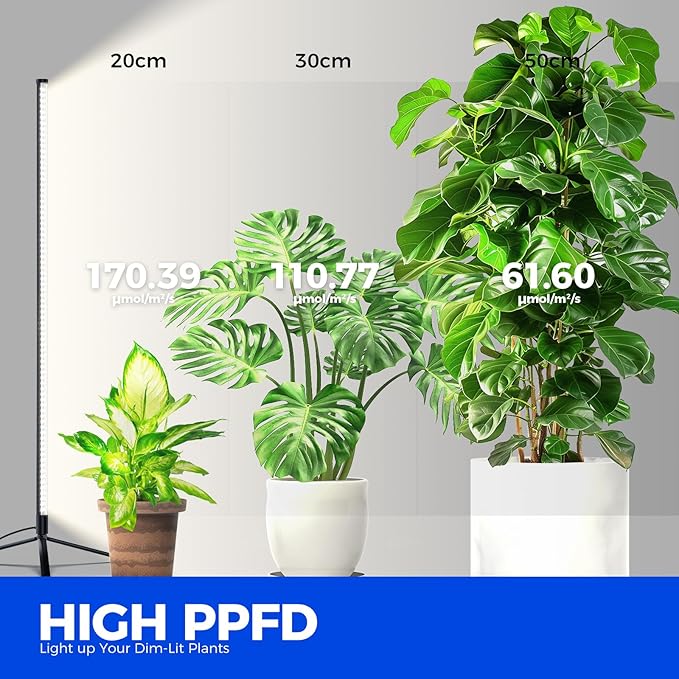 Barrina Standing Grow Light T10, 42W 5000K, Full Spectrum LED Plant Light for Indoor,Vertical Grow Light, Wide Coverage, 4FT Height with On/Off Switch and Tripod Floor Stand