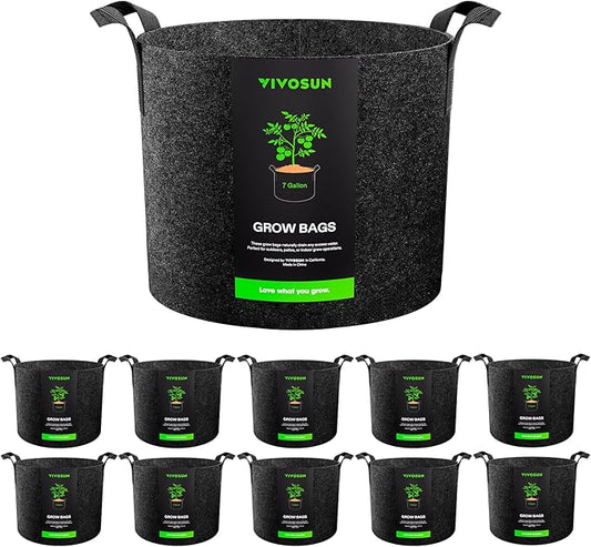 VIVOSUN 10-Pack 7 Gallon Grow Bags, Reinforced Planter Fabric Pots for Gardening Black