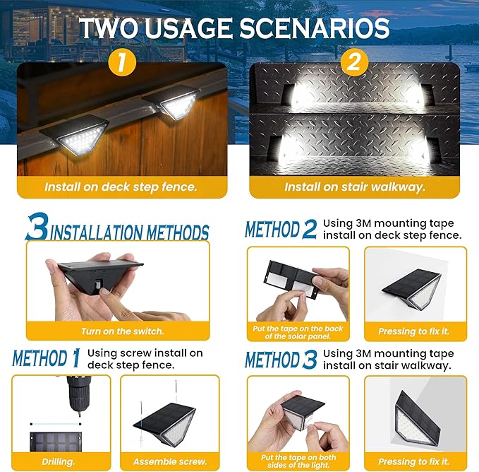 SOLPEX Solar Step Lights for Outside, 24 LEDs Solar Stair Lights Outdoor Waterproof Decor for Porch, Front Door, Stair, Step, Deck, Fence, Balcony, Patio, Wall, Yard, Garden(6 Pack, Cold White)