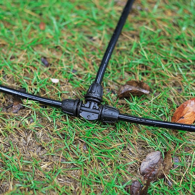 1/4 inch Drip Irrigation Fittings, Lock Barbed Tee for ¼ in. Tubing; Tubing Outside Diameter (OD) is 0.250 in., Internal Diameter (ID) is 0.170. in.(25Pcs/Pack) (Black-3Way)