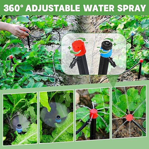 110ft Drip Irrigation System Kit, Garden Watering System DIY Automatic Irrigation Equipment Set for Lawn Raised Bed Greenhouse Plant Watering with 1/4'' Tubing, Drip Emitters, Connectors