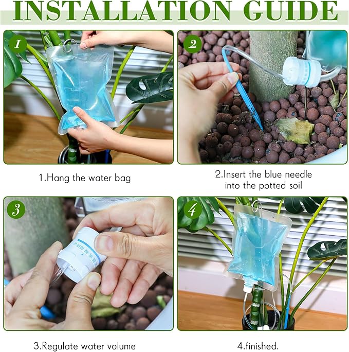 Norme Plant Drip Irrigation Set 500 ml Drip Water Bag Plant Waterer with Support Rod Plant Watering Stakes Self Watering Spikes Automatic Watering System for Potted Plants Indoor Outdoor(12 Pcs)