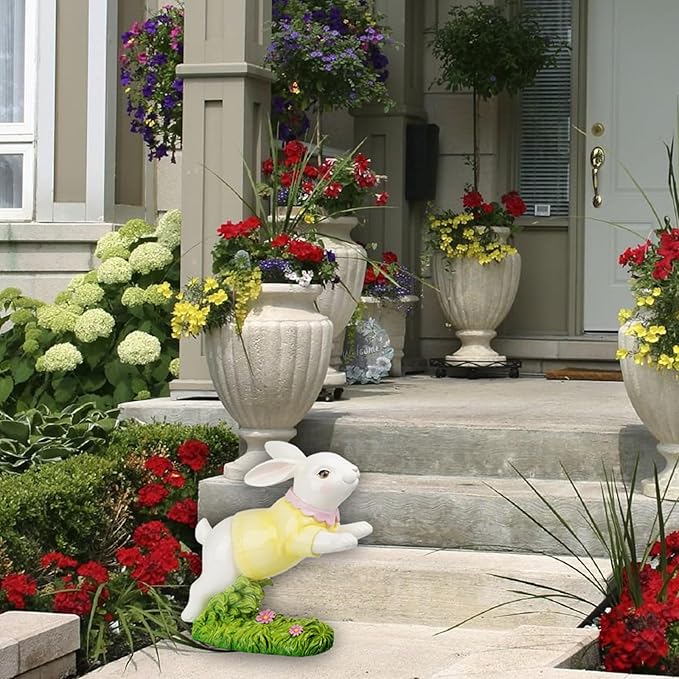 Braxio Bunny Decor Garden Outdoor Statues - Resin Large Leaping Bunny Decor Rabbit Statue Easter Decorations Garden Decor for Outside Yard 18.25 * 8.25 * 19 Inch