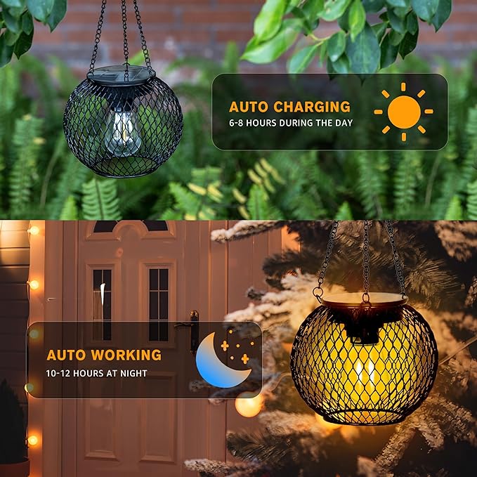 Solar Lanterns Outdoor, 4 Pack Brighter Metal Solar Hanging Lanterns, IP65 Waterproof Solar Lights Outdoor, Gardening Gifts & Decor for Garden Yard Patio Pathway