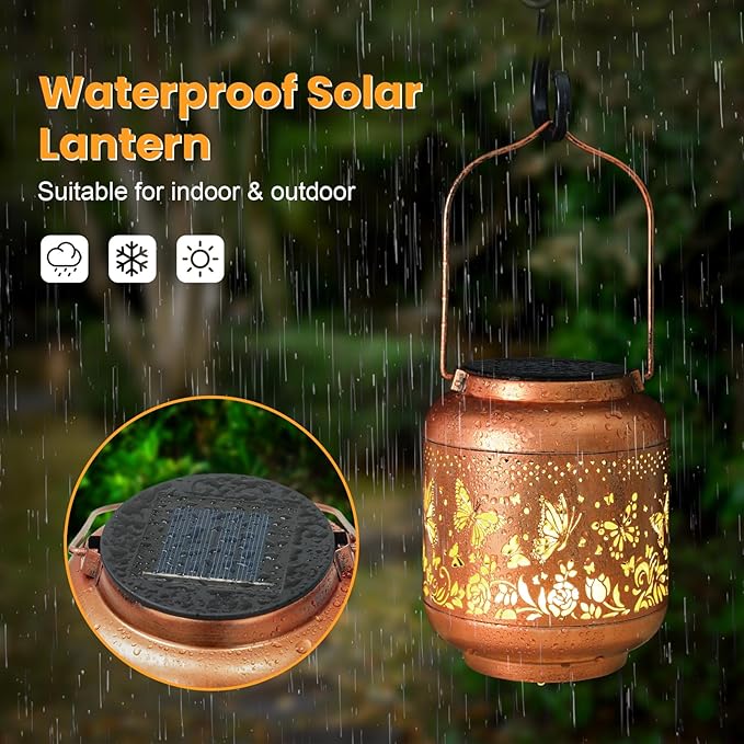 Gifts for Mothers Day Women Mom Grandma Solar Lantern Outdoor Waterproof Butterfly Garden Decor Hanging Solar Lights Yard Decorations Outdoor, Birthday Gifts for Mom, Backyard, Patio, Porch