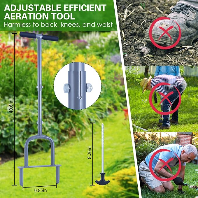 Manual Lawn Coring Aerator Tool, Plug Coring for Compacted Soils, Grass Aerators for Small Yards, Gardening Hand Tools, Aerator Lawn Tool for Loosen Soils -37 Inches（Black）