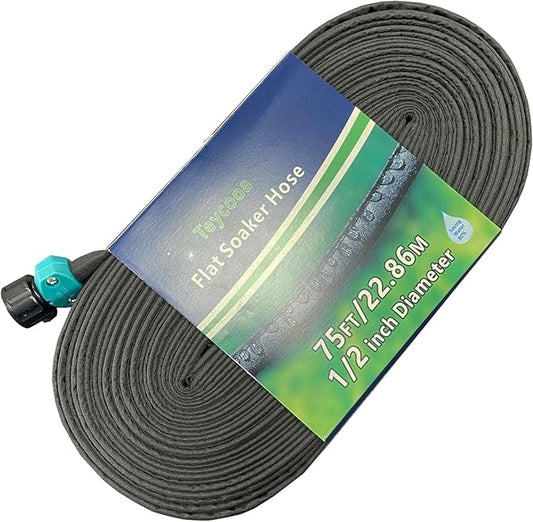 Garden Flat Soaker Hose 75 Ft for Garden Beds, Water Hose Linkable Irrigation System Lightweight and Easy Gardening Yard Work Watering Plants and Flowers