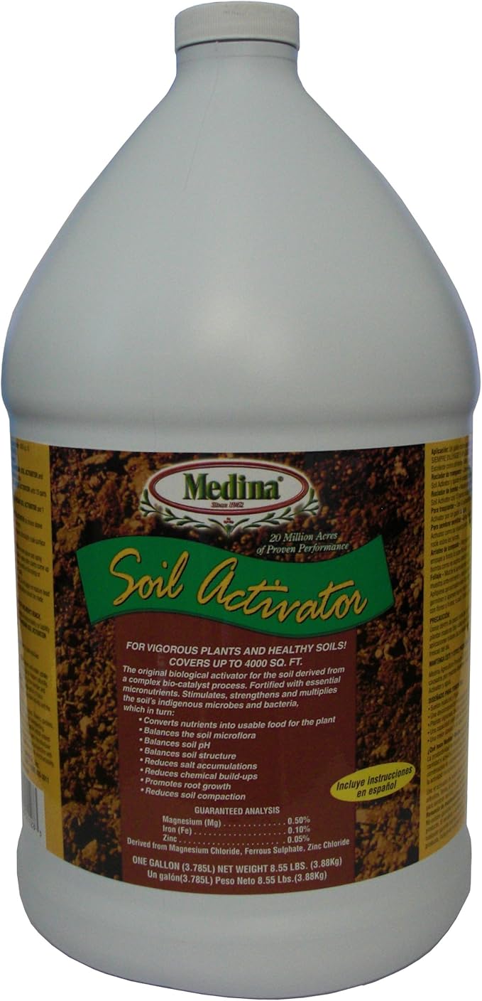 Medina Liquid Soil Activator - Liquid Fertilizer for Indoor & Outdoor Plants - Promotes Root Growth, Balances Soil Compaction - Ideal Plant Food for Houseplants - Covers up to 4000 Sq. Ft. - 1 Gal