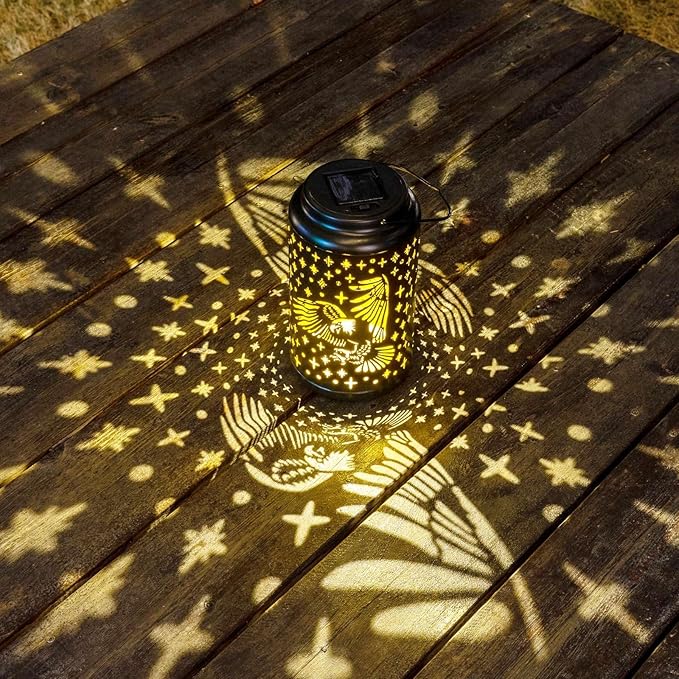 pearlstar Eagle Lantern Outdoor Solar Hanging Lantern Lights Decorative Solar Light Waterproof for Table Patio Yard Garden Lawn Landscape Lighting, Gardening Gifts (Black)