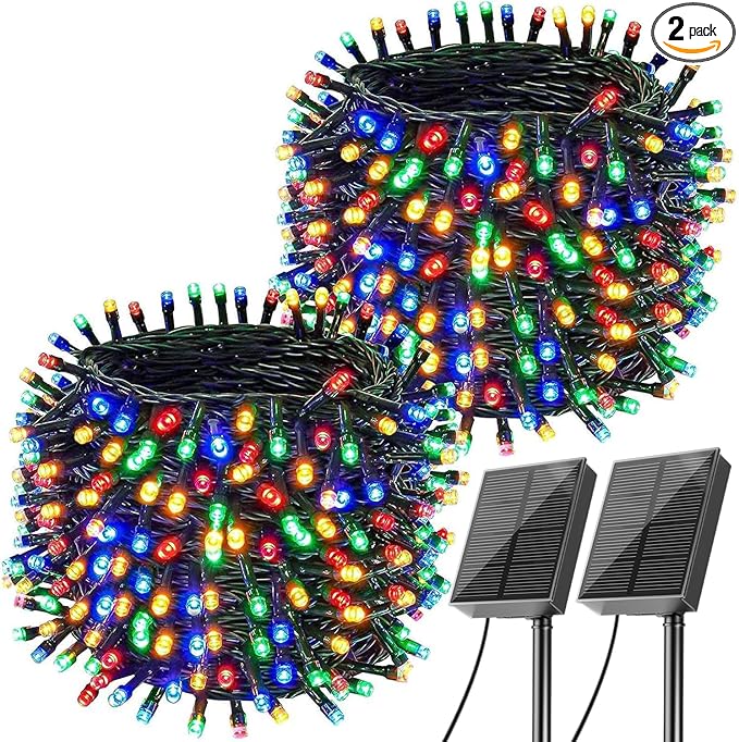 Solar Christmas Lights Outdoor, 2 Pack 144ft 400 LED Solar Christmas Lights Outdoor, 8 Modes Solar String Lights for Christmas Fence Holiday Xmax Decorations (Multicolor)