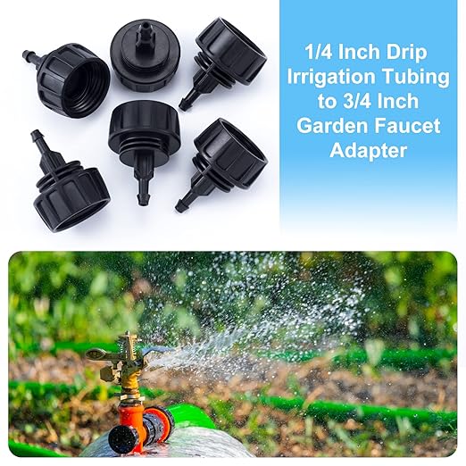 PAGOW Drip Irrigation Kit, 1/4 inch Fittings, Hose Adapter, Garden, Lawn, Black (6pcs Connector, 6 Washer)