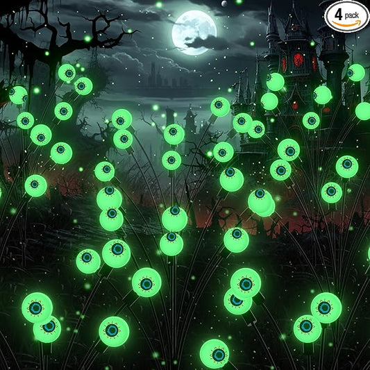 Halloween Decorations Outdoor Solar Scary Eyeball Lights, 4-Pack 32 LED Solar Garden Lights, Waterproof Halloween Night Light Spooky Pathway Lights for Yard Patio Lawn Party