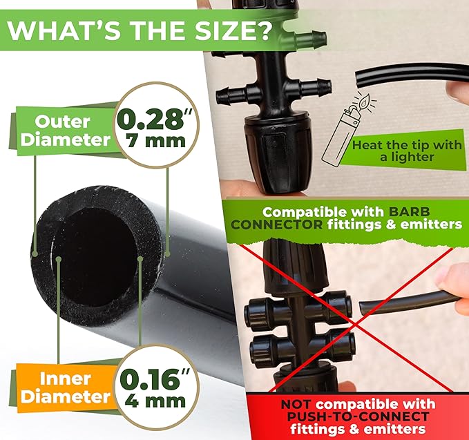 CARPATHEN 1/4 Drip Irrigation Tubing - 200 ft Black Drip Irrigation Hose Perfect for DIY Garden Irrigation System, Hydroponics, Misting Tubing, or as Blank Distribution Tubing for Any Garden Project