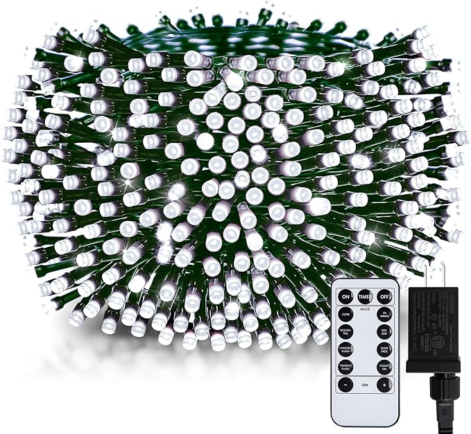 Minetom Christmas Lights, 128ft 400 LED Outdoor Christmas Tree Lights with Remote, 8 Modes Christmas String Lights Plug-in Mini Xmas Tree Lights with Timer for Outside Party Decor, Cool White