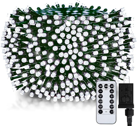 Minetom Christmas Lights, 128ft 400 LED Outdoor Christmas Tree Lights with Remote, 8 Modes Christmas String Lights Plug-in Mini Xmas Tree Lights with Timer for Outside Party Decor, Cool White