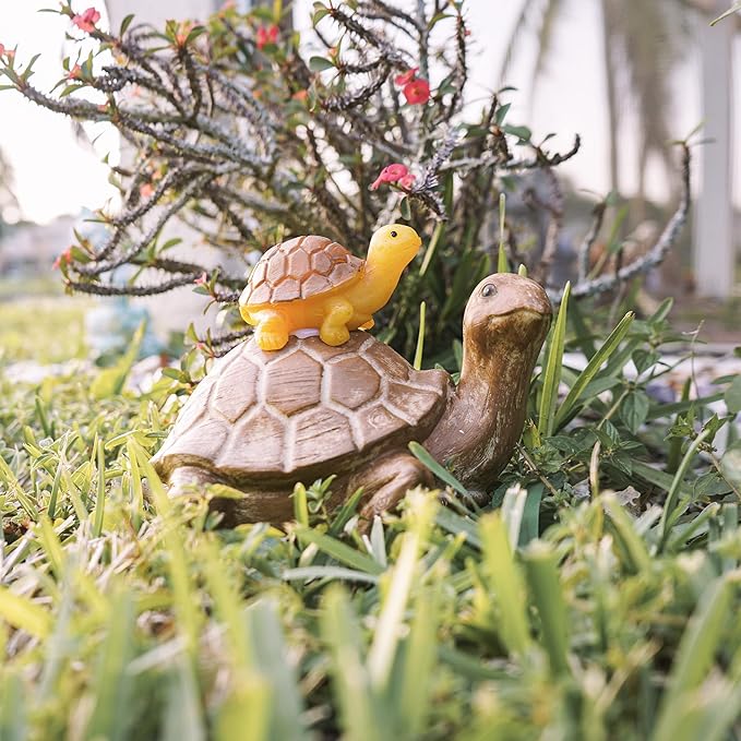 VP Home Mom and Baby Turtle Solar Powered LED Outdoor Decor Garden Light Great Addition for Your Garden, Solar Powered Light Decorations Gifts for Outside Patio Lawn Yard