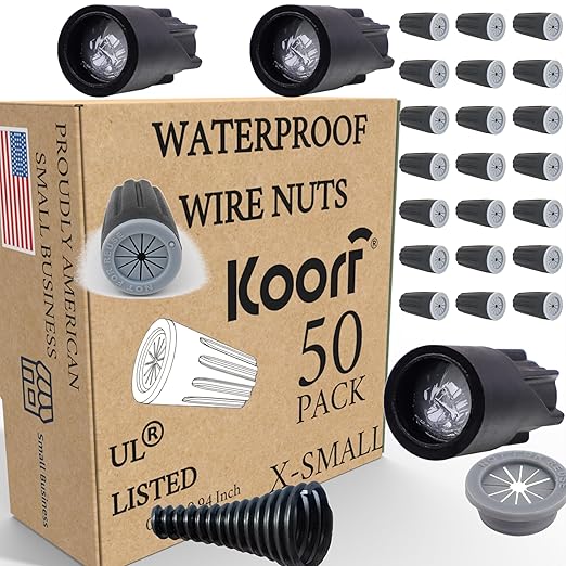 UL LISTED Waterproof Wire Nuts Outdoor 50/box Waterproof Wire Connectors Landscape Wire Connector Electrical Nuts Caps for Sprinkler Led Landscape Light Irrigation Valves (50, 0.93 x 0.47 Inch)