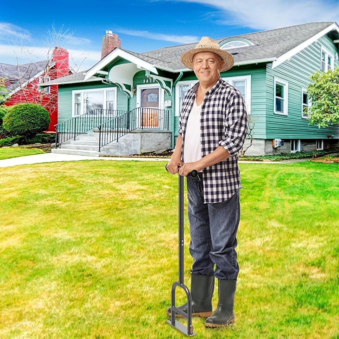 Dolibest Lawn Coring Aerator, Manual Lawn Aerator, 2 Stainless Steel Corer Plug Aerator with Soft Rubber Grip, Pre-Assembled Manual Grass Aerating Tool & Cleaning Hand Tool for Improving Lawn Health