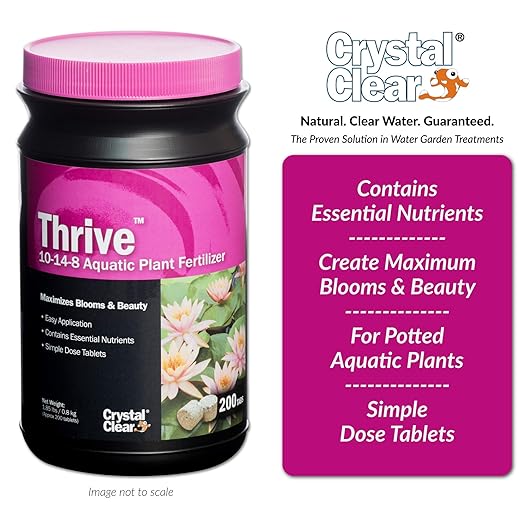 CrystalClear Thrive Aquatic Pond Plant Food, Fish Safe Water Garden Fertilizer, Nutrients Boost Lily & Lotus Flower Bloom & Root Growth, 60 Tablets