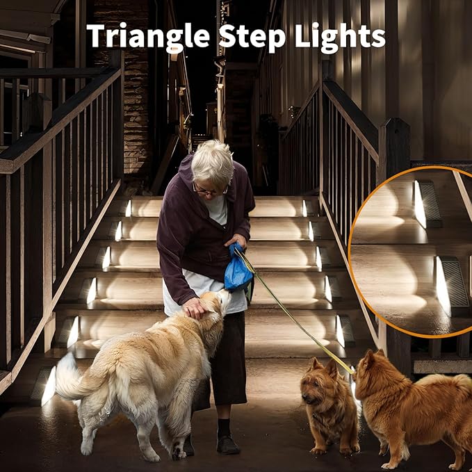 KINKAI 6 Pack Solar Stair Lights, Outdoor Triangle Step Light Waterproof Deck Lighting for Outside, Step Front Door Porch Yard Patio Decor (White Light)
