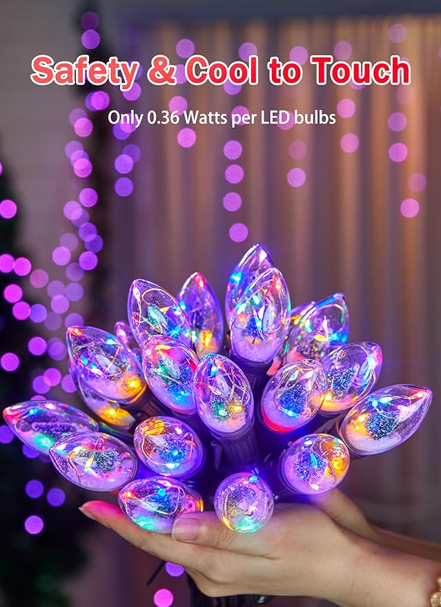 C9 LED Christmas Lights Outdoor, 25 Ft C9 String Lights with 20 Shatterproof LED Bulbs, 3 Light Mode, Connectable Waterproof Christmas Tree Lights for Outside Indoor Holiday Garden Decor, Multicolor