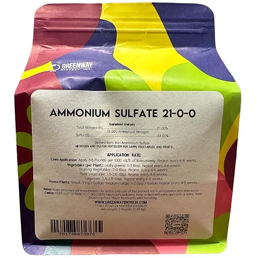 Greenway Biotech Ammonium Sulfate 21-0-0 Fertilizer Contains 21% Water Soluble Nitrogen & 24% Sulfur Suitable for Acid Loving Plants- Lawn Fertilizers to Lower pH Levels in Alkaline Soil- 2 Pounds