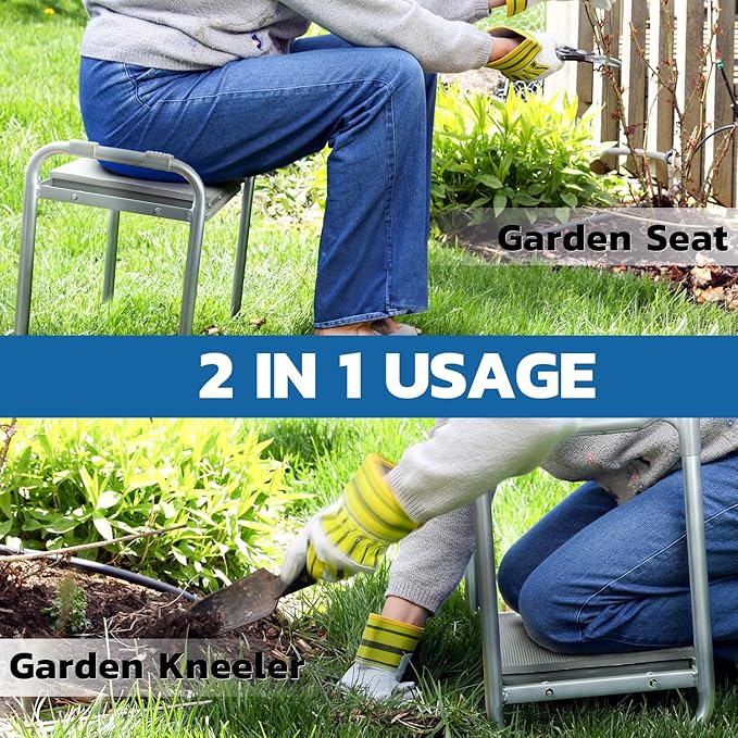 VITUU Garden Kneeler and Seat 2024 New Upgraded Heavy Duty Foldable Garden Stool Portable Garden Bench for Kneeling and Sitting with 2 Tool Pouches,Gardening Gifts for Women,Seniors,Parents