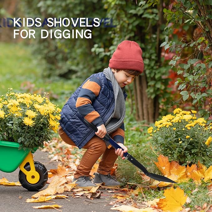 WIKER Kids Shovel,Small Shovels for Digging,Beach Shovels for Kids Heavy Duty,28 Inches,Short Shovel,Metal+Fiberglass,Blue