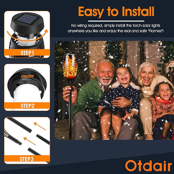 Otdair Solar Torch Lights with Flickering Flame, 12LED Tiki Torch Solar Lights Outdoor, IP65 Waterproof Mini Solar Torch Light Auto On/Off for Garden, Patio, Yard, Pathway, 8 Packs