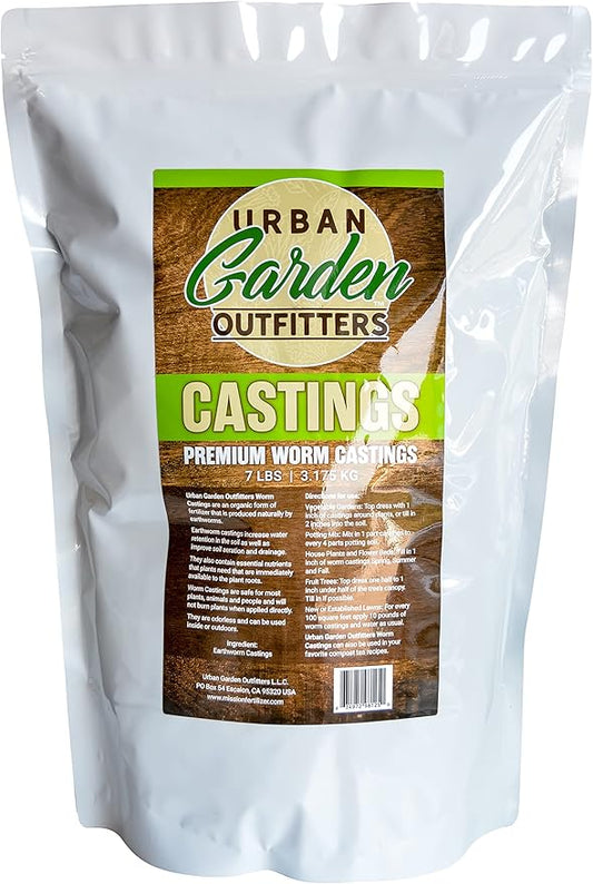 Premium Worm Castings Plant Food - Natural Soil Builder for Gardens, Houseplants, Flower Beds and Lawns. (7lb Bag)
