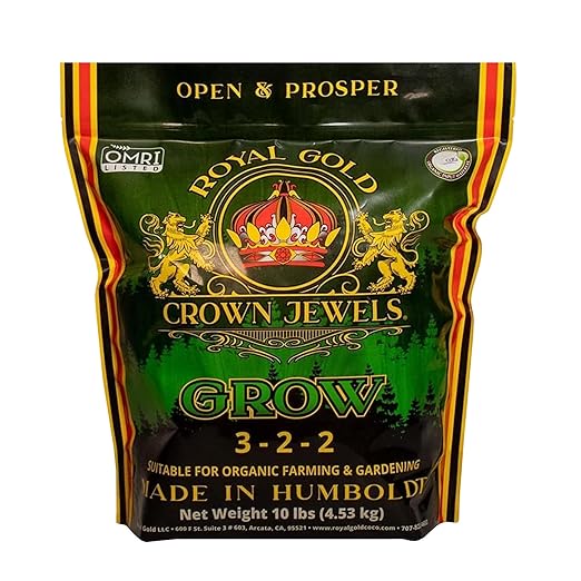 Royal Gold Crown Jewels Organic Grow 3-2-2 Dry Soluble Fertilizer, 10 lbs - Best for Improving Soil Before Planting, Encouraging Vigorous Growth and Plant Feeding
