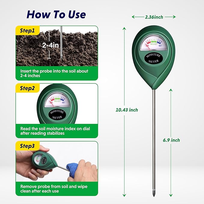 iPower Soil Moisture Meter, Plant Water Monitor Hygrometer Sensor for Garden, Lawn, Farm Indoor & Outdoor Care