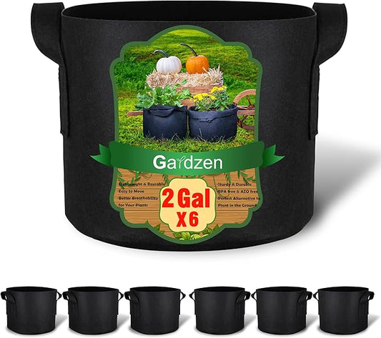 Gardzen 6-Pack 2 Gallon Grow Bags, Aeration Fabric Pots with Handles, Heavy Duty Cloth Pots for Plants