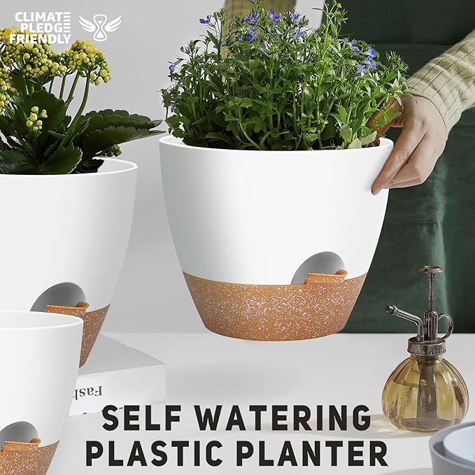 12" 10" 9" Large Self Watering Plant Pots, 3 Pack Flower Pots Planters with Multi Mesh Drainage Holes for Indoor Outdoor Garden Plants and Flowers.