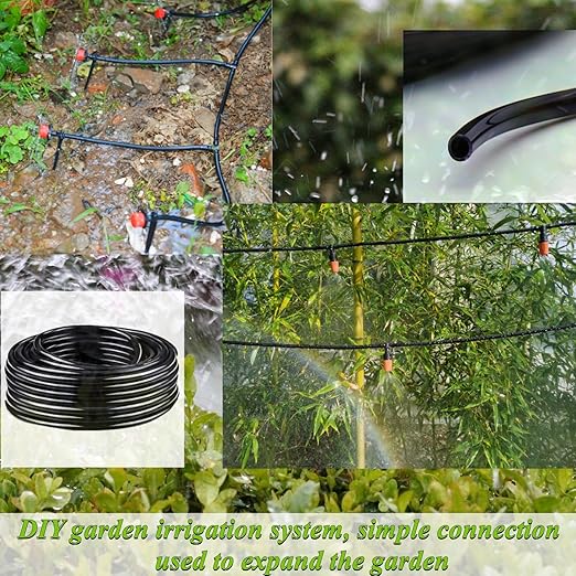1/4 Drip Irrigation Tubing, 100FT 1/4 Irrigation Hose, Black Polyethylene 1/4 Inch Drip Irrigation Tubing with Drip Irrigation Fittings, DIY Garden Water-Saving Irrigation System.(02, 100FT)