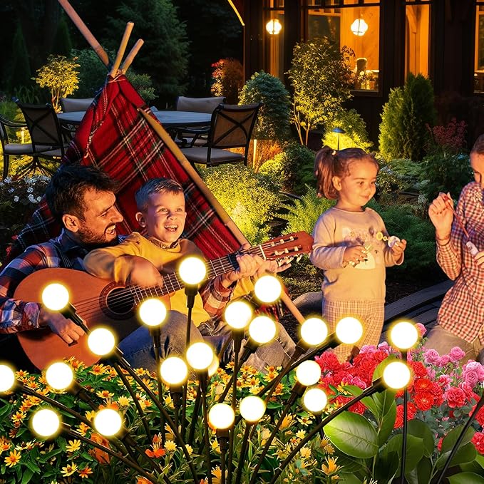 Solar Lights Outdoor (6 Pack-60 LEDs)，Waterproof Garden Fairy Swaying Firefly Lights ，Gifts for Outdoor Decorations，Suitable for Patio, terraces, lawns and Paths