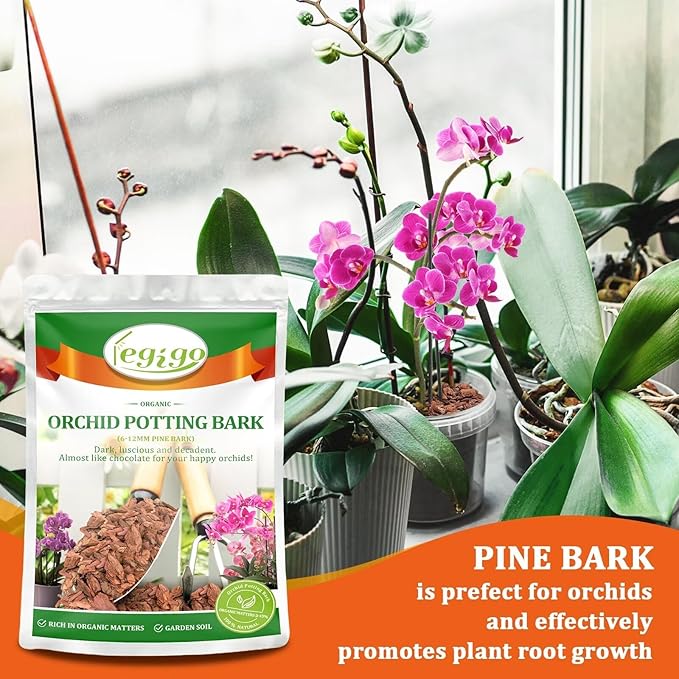 Legigo 12 Quarts Organic Orchid Potting Bark- All Natural Orchid Bark Potting Mix Pine Bark Wood Chips for Houseplant Mulch, Orchid Plants Root Development
