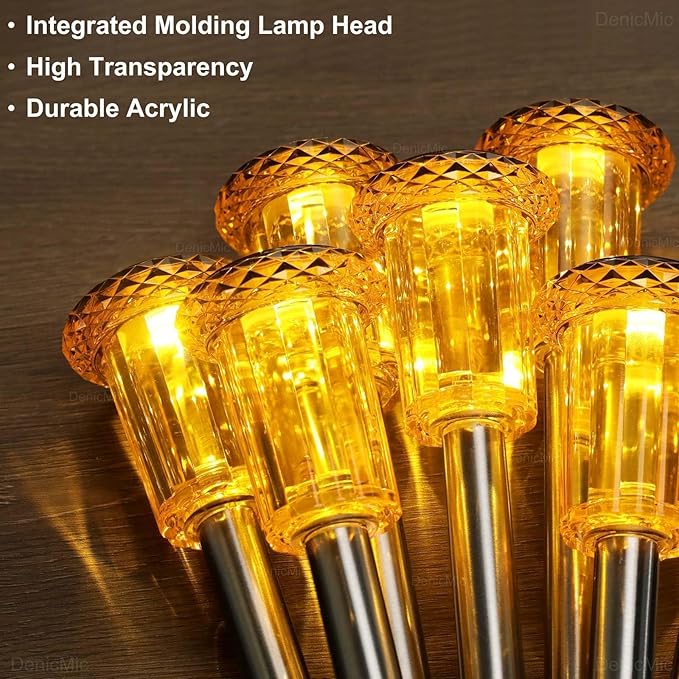 DenicMic Solar Lights Outdoor Pathway Lights LED Waterproof Acrylic Lamp Head Stainless Steel Stake for Yard Garden Landscape Path Walkway Driveway Patio Lawn (Orange 10Pack)