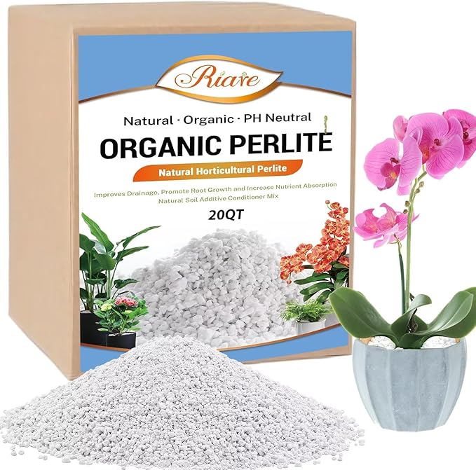 Riare 20 Quarts Organic Perlite for Plants - Horticultural Perlite Soil Amendment for Plants Potting Mix, Natural Chunky Perlite Soil Additive Conditioner Improve Root Growth, Drainage and Ventilation