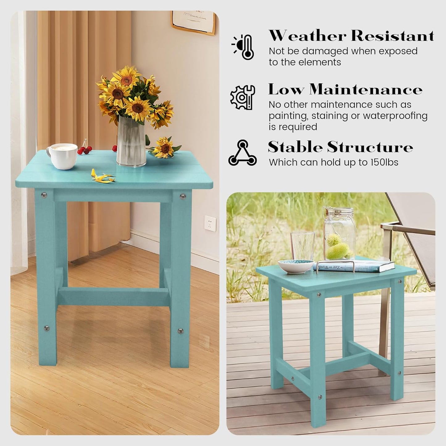 Outdoor Side Table, Small Adirondack Side Table for Adirondack Chair - Indoor Outdoor End Table - HDPS (Dark Blue)