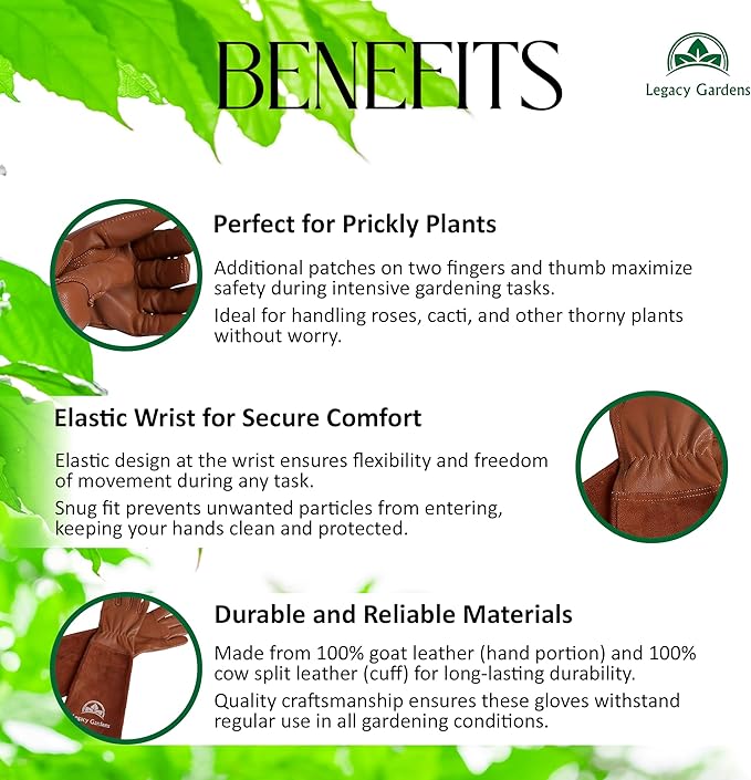 Thorn Resistant Leather Gardening Gloves for Men & Women – Long Gauntlet Rose Pruning Gloves with Forearm Protection for Pruning and Yard Work - XL Brown