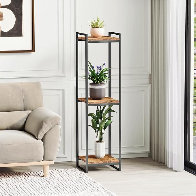 45" Tall Plant Stand Indoor, 3-Tier Modern Plant Shelf Corner Flower Pot Holder Organizer for Living Room Balcony Garden, Rustic Brown