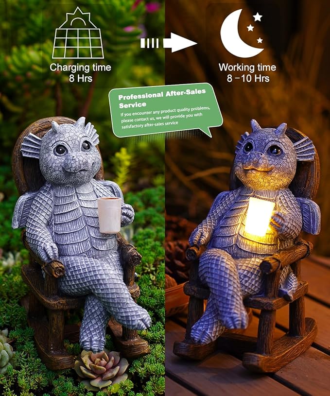 Solar Dragon Statues Garden Decor: Home Desk Decorations Desktop Accessories Outdoor Indoor Figurines Yard Art - Gifts for Mom Women