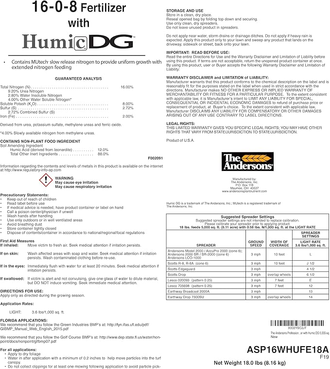 The Andersons Professional PGF 16-0-8 Fertilizer with Humic DG (18lb)