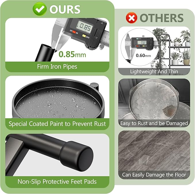 4-Tier Metal Plant Stand Indoor, Foldable Corner Plant Shelf Outdoor, Rotatable Tiered Tall Plant Stand, Black Multiple Plant Stands for Patio Living Room Balcony Garden Home Decor